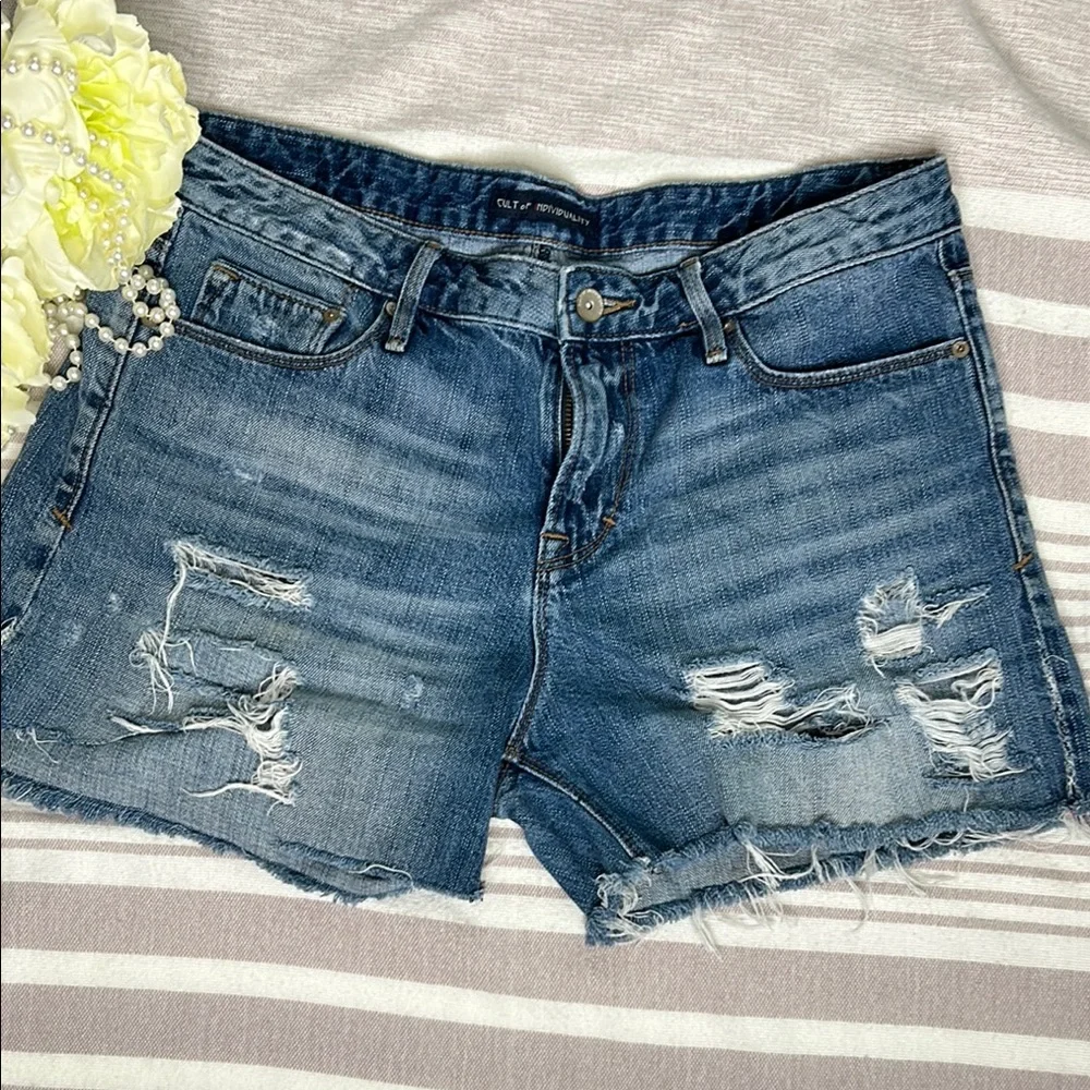 Cult of Individuality Blue Distressed Jean Shorts